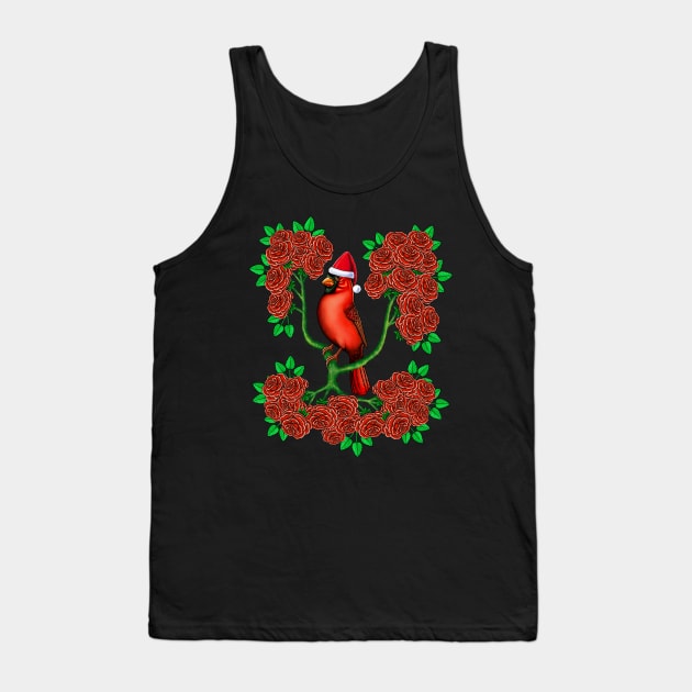 Red Cardinal in rose flowers Christmas Tank Top by Artardishop